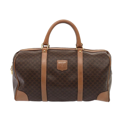 Luxury CELINE Macadam Canvas Boston Bag PVC Leather Brown  80881