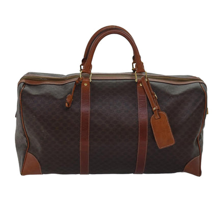 Luxury CELINE Macadam Canvas Boston Bag PVC Leather Brown  80882