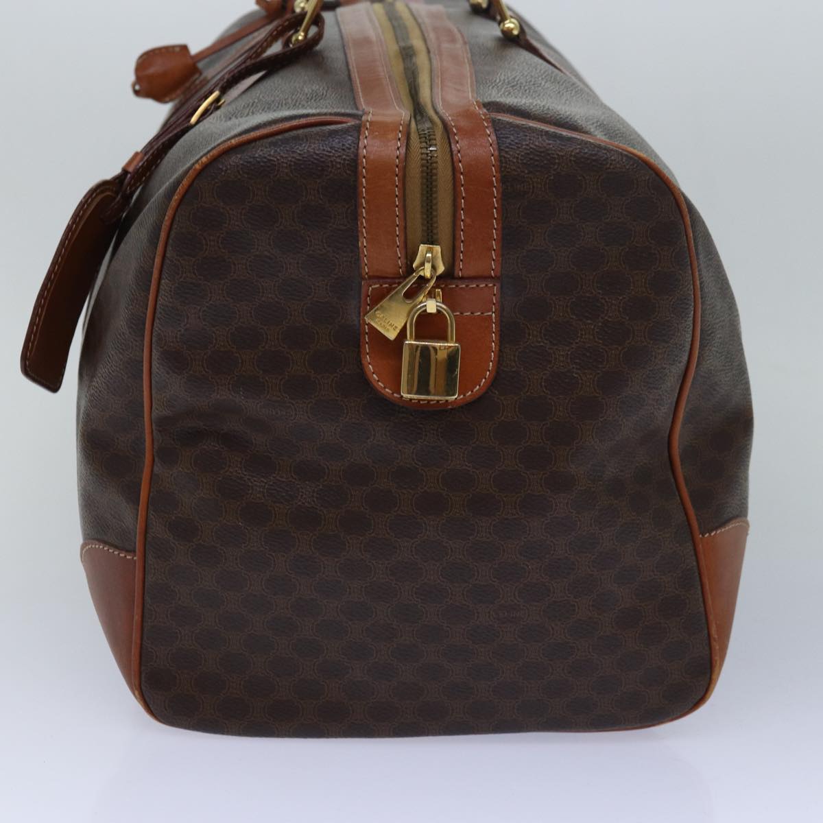Luxury CELINE Macadam Canvas Boston Bag PVC Leather Brown  80882