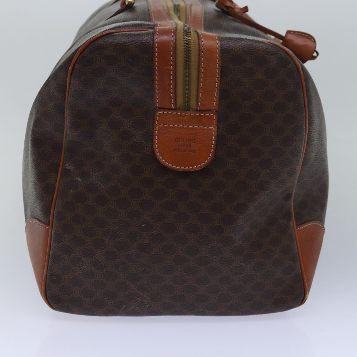 Luxury CELINE Macadam Canvas Boston Bag PVC Leather Brown  80882