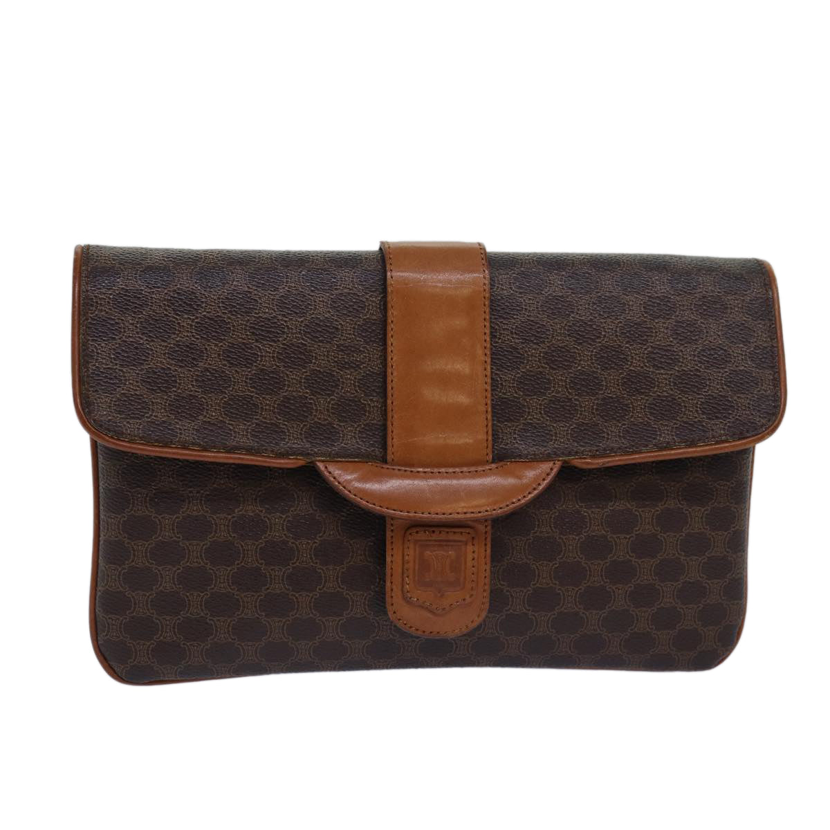 Luxury CELINE Macadam Canvas Clutch Bag PVC Leather Brown  80936