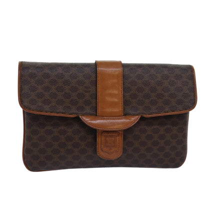 Luxury CELINE Macadam Canvas Clutch Bag PVC Leather Brown  80936