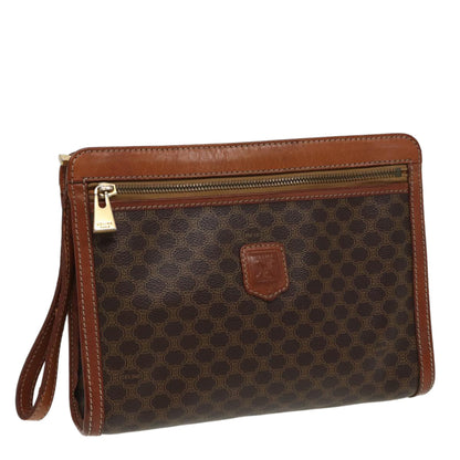 Luxury CELINE Macadam Canvas Clutch Bag PVC Leather Brown  80976