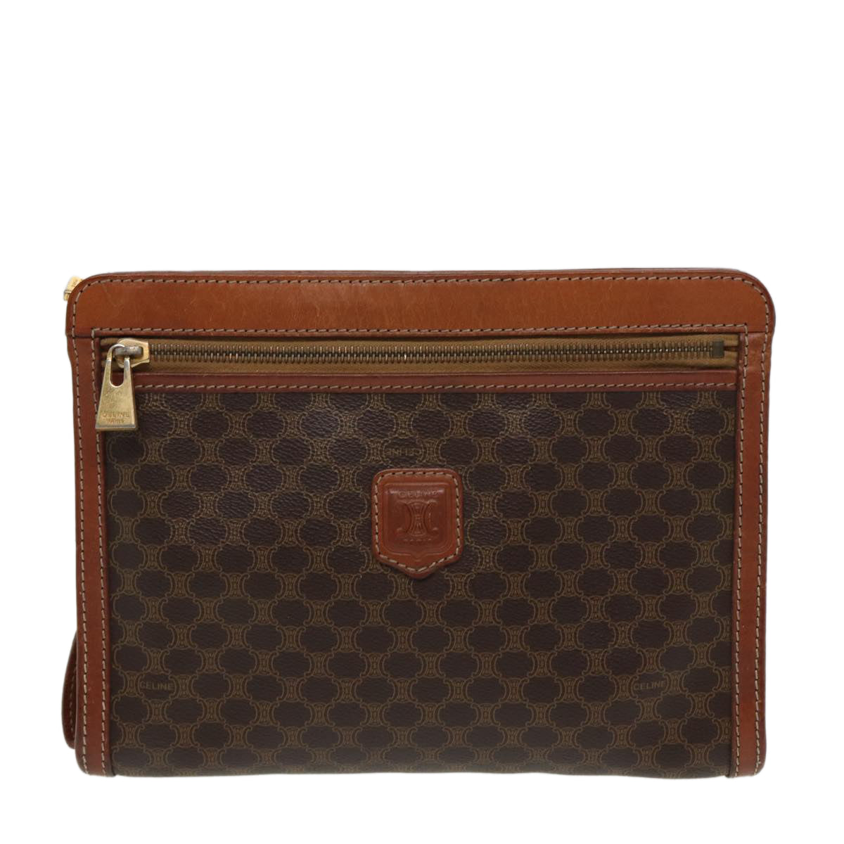 Luxury CELINE Macadam Canvas Clutch Bag PVC Leather Brown  80976