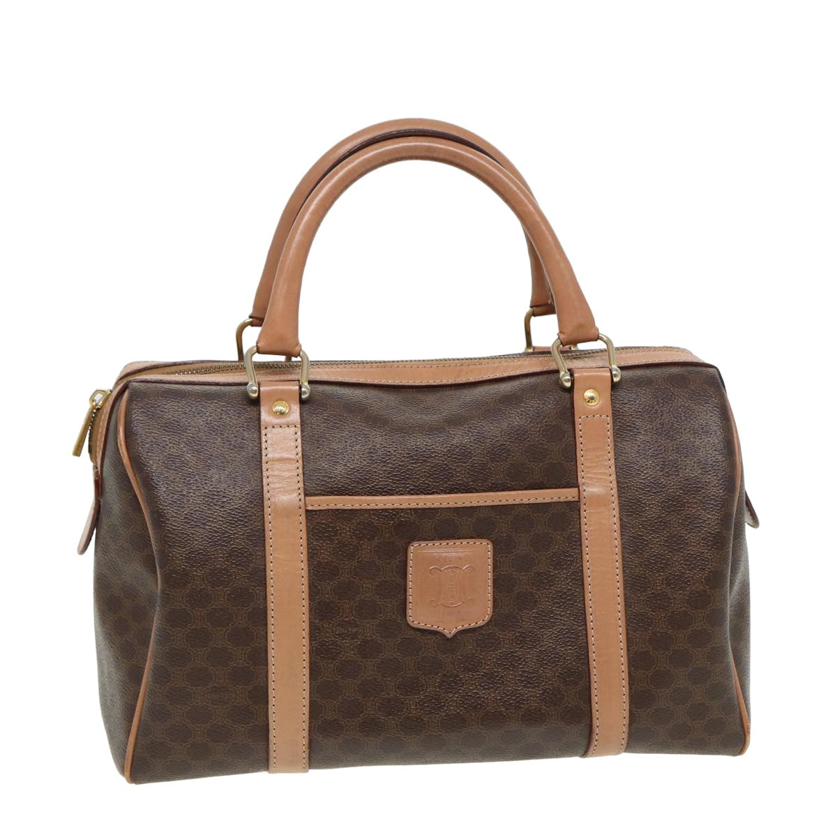 Luxury CELINE Macadam Canvas Boston Bag PVC Leather Brown  80990