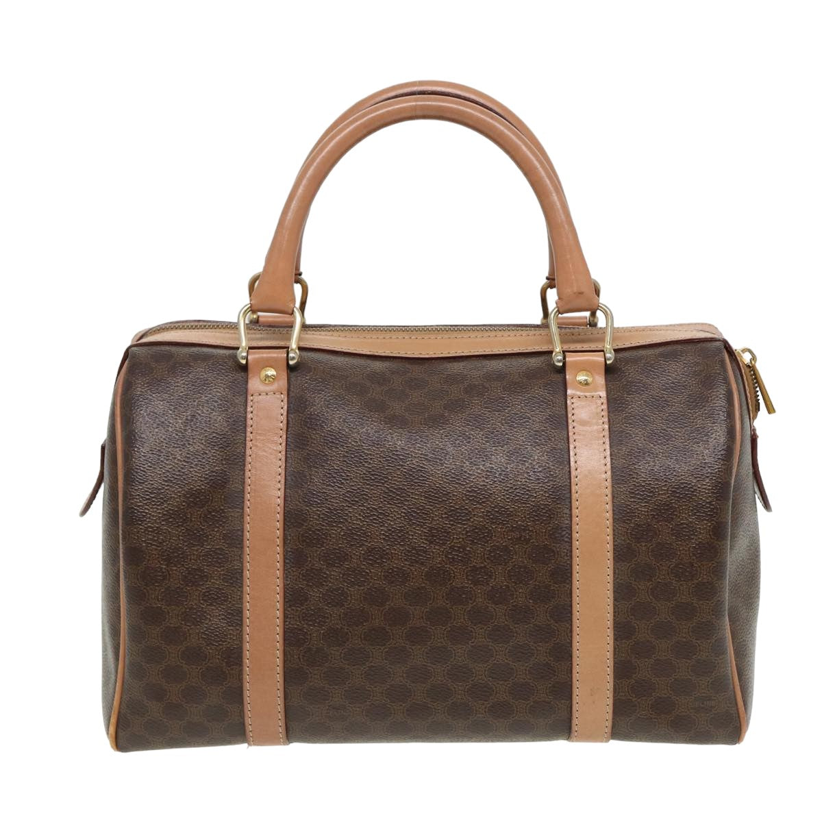 Luxury CELINE Macadam Canvas Boston Bag PVC Leather Brown  80990