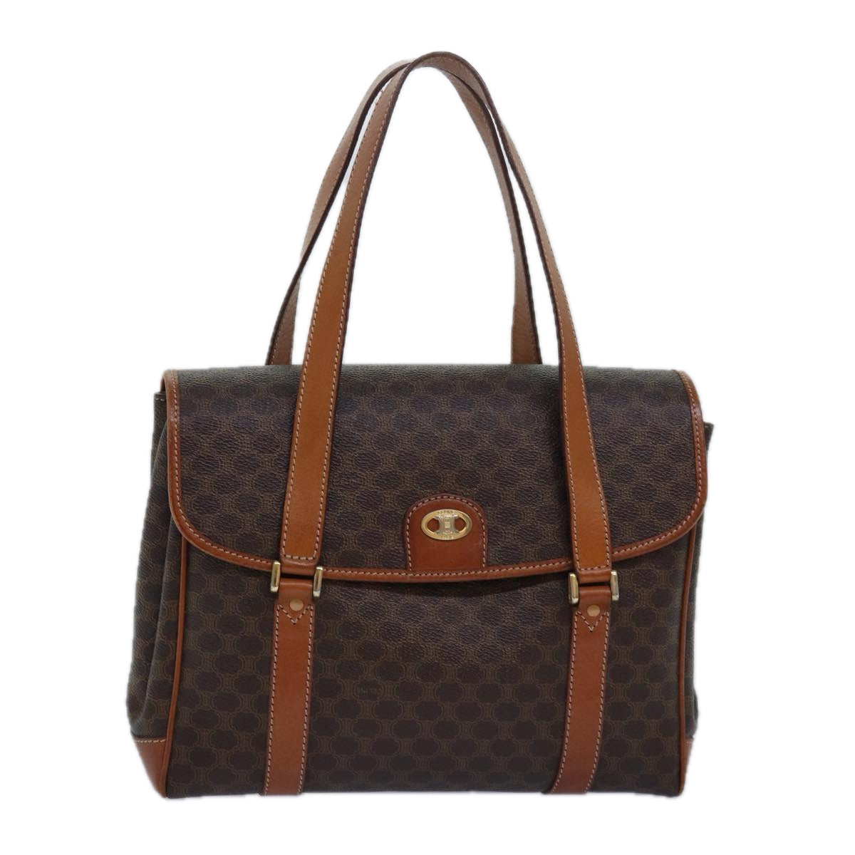 Luxury CELINE Macadam Canvas Shoulder Bag PVC Leather Brown  80995