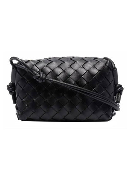 Luxury Bottega Veneta Intrecciato Loop Small Leather Cross Bag Black
