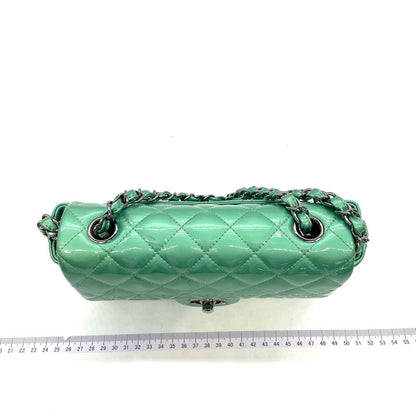 Chanel Classic Flap Rectangular Mini Green Patent Leather Silver HW