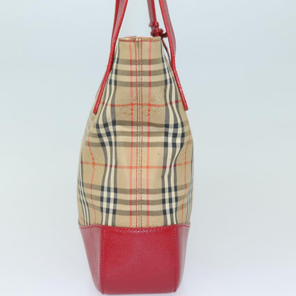 Luxury Burberry Nova Check Tote Bag Canvas Beige Red Auth 81053