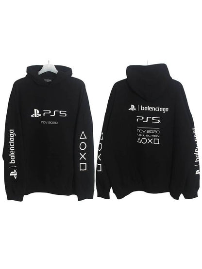 Luxury Balenciaga Trending 2025 PS5 Boxy Logo Print Overfit Hoodie Black
