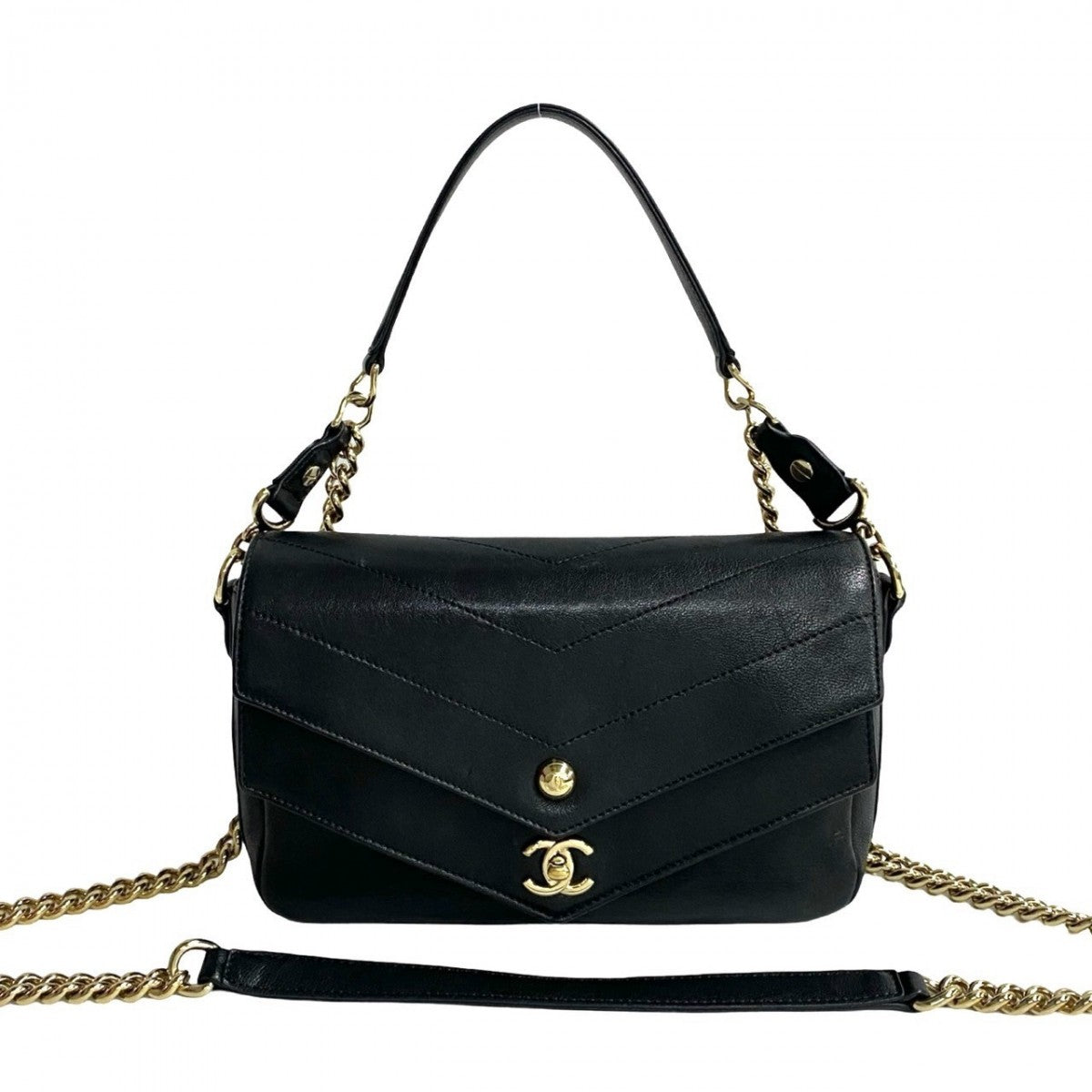 CHANEL Shoulder Bag leather black COCO Mark Vstitch Women