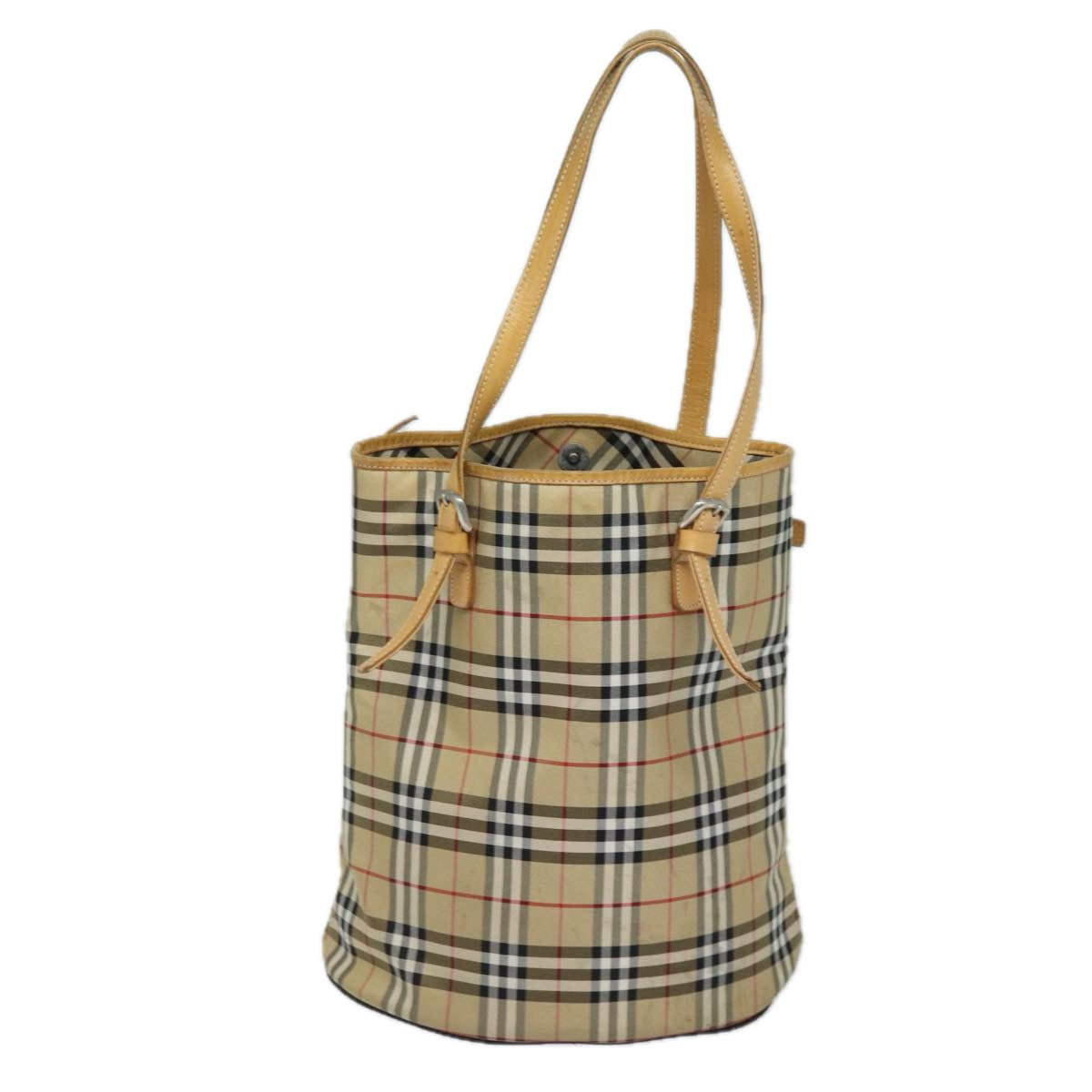 Luxury BurberrySs Nova Check Blue Label Shoulder Bag Canvas Beige Auth 81140