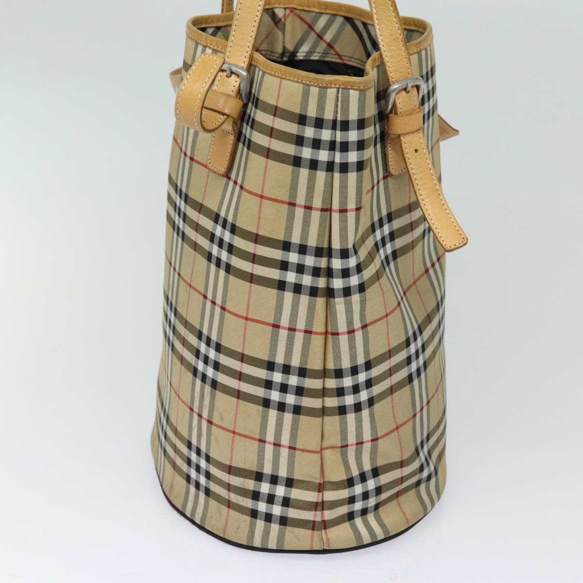 Luxury BurberrySs Nova Check Blue Label Shoulder Bag Canvas Beige Auth 81140