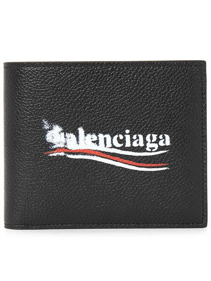 Luxury Balenciaga Trending 2025 Logo Print Leather Half Wallet Black