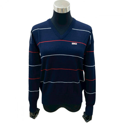 CELINE sweater wool Navy logo V-neck school knit Women 44