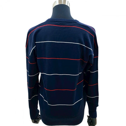 CELINE sweater wool Navy logo V-neck school knit Women 44