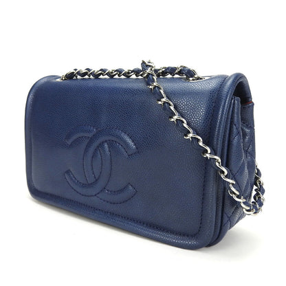 CHANEL Shoulder Bag Caviar skin Navy Matrasse