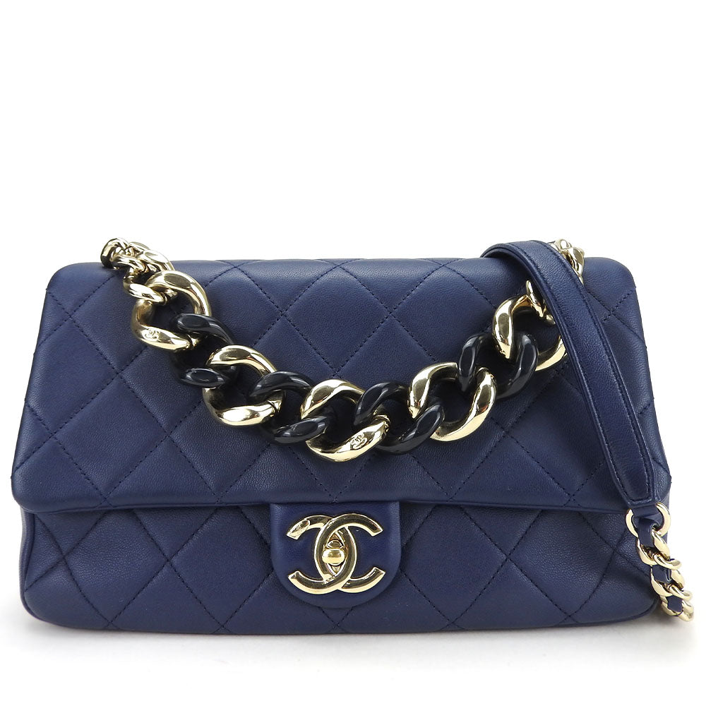 CHANEL Shoulder Bag lambskin Navy Matrasse