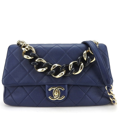 CHANEL Shoulder Bag lambskin Navy Matrasse