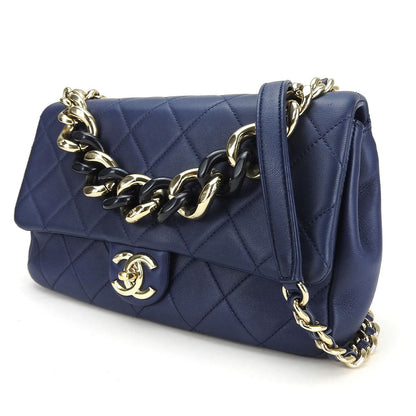 CHANEL Shoulder Bag lambskin Navy Matrasse