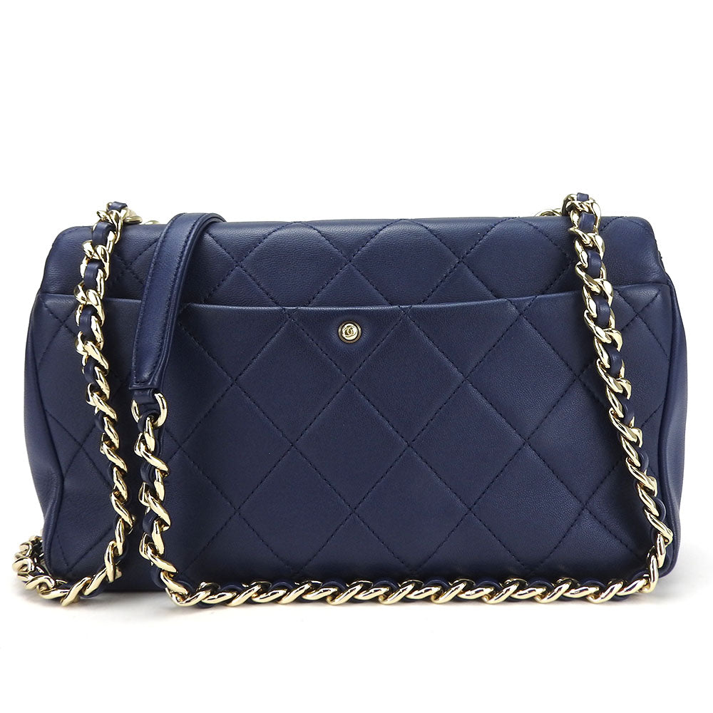 CHANEL Shoulder Bag lambskin Navy Matrasse
