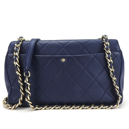 CHANEL Shoulder Bag lambskin Navy Matrasse