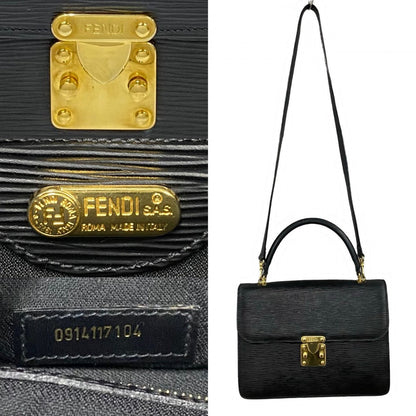 FENDI Shoulder Bag Epi Leather black FF logo Metal Women