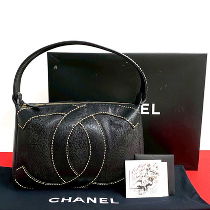 CHANEL Handbag Matt caviar skin black Wild stitch COCO Mark Women