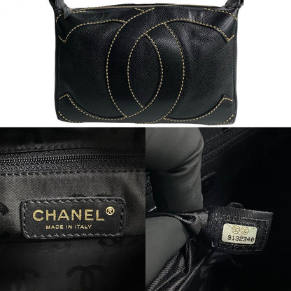 CHANEL Handbag Matt caviar skin black Wild stitch COCO Mark Women
