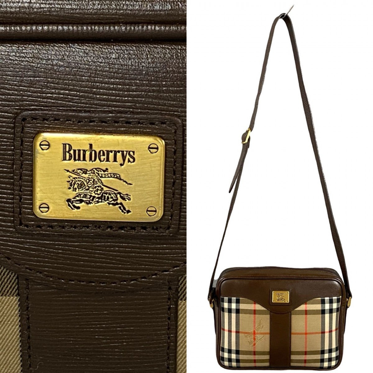 BURBERRY Shoulder Bag Canvas, Leather Brown Nova Check Shadow Horse logo Metal Women