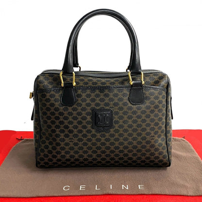 CELINE Handbag Leather, PVC black Macadam Blason Triomphe Pattern Women