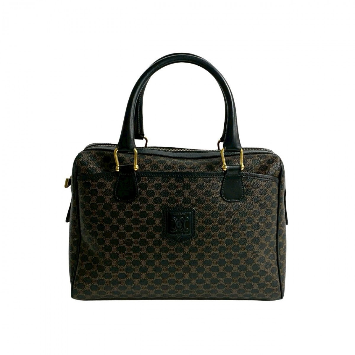 CELINE Handbag Leather, PVC black Macadam Blason Triomphe Pattern Women