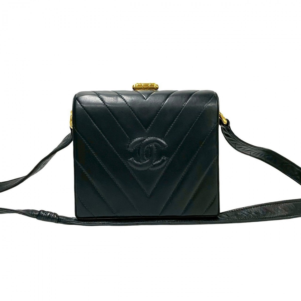 CHANEL Shoulder Bag lambskin black COCO Mark Vstitch Women