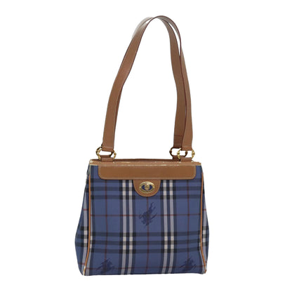Luxury BurberrySs Nova Check Tote Bag PVC Leather Blue Auth 81458
