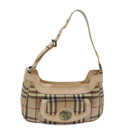 Luxury Burberry Nova Check Shoulder Bag PVC Leather Beige Auth 81459