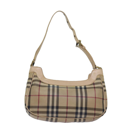Luxury Burberry Nova Check Shoulder Bag PVC Leather Beige Auth 81459