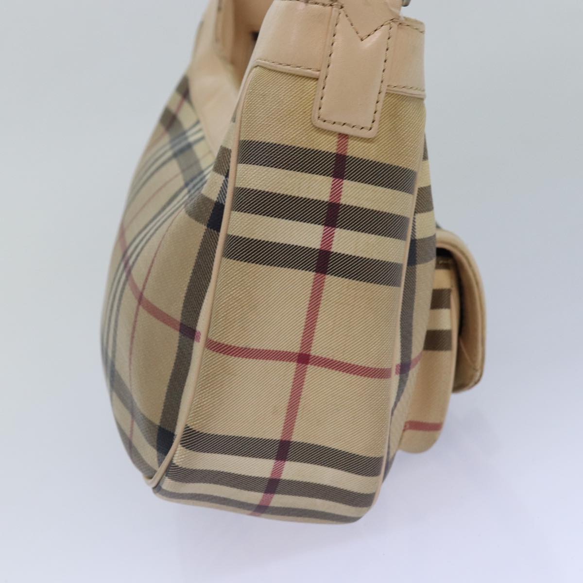 Luxury Burberry Nova Check Shoulder Bag PVC Leather Beige Auth 81459