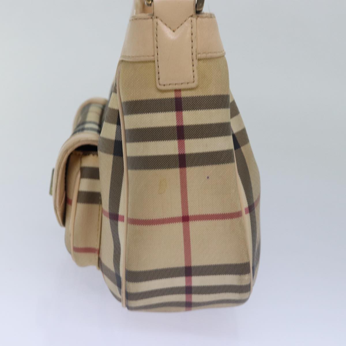 Luxury Burberry Nova Check Shoulder Bag PVC Leather Beige Auth 81459