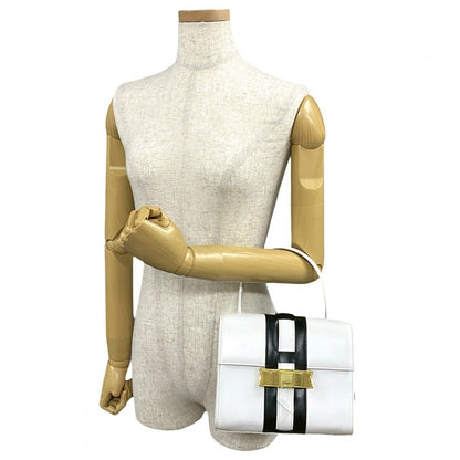 CELINE Handbag leather white logo ribbon Metal Women