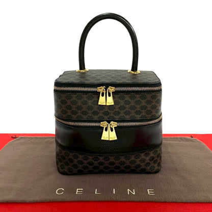 CELINE Handbag Leather, PVC black Macadam Blason Triomphe Pattern Women