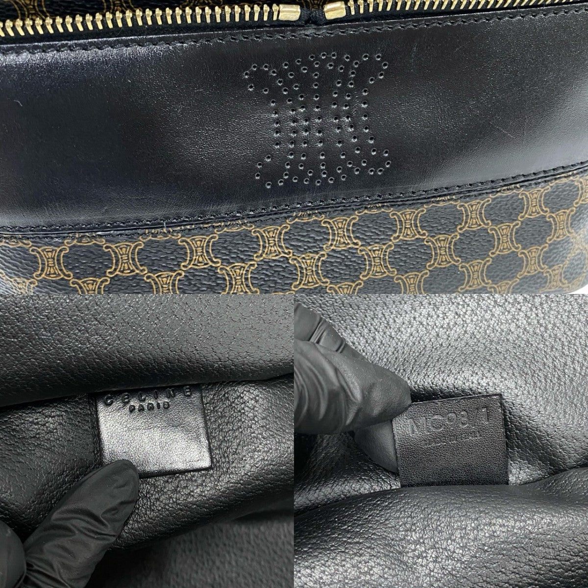 CELINE Handbag Leather, PVC black Macadam Blason Triomphe Pattern Women