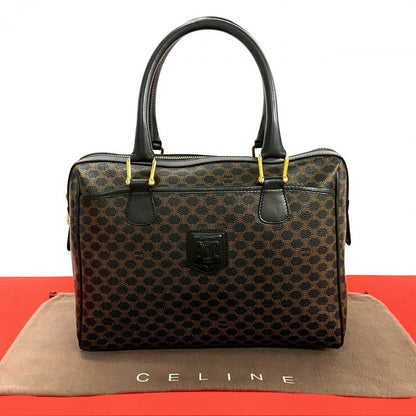 CELINE Handbag Leather, PVC black Macadam Blason Triomphe Pattern Women