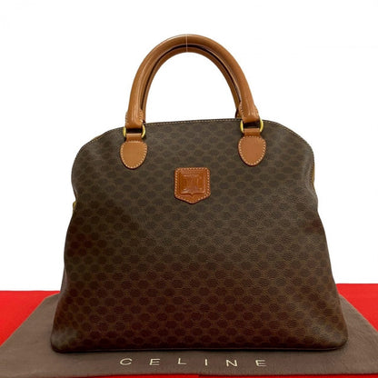 CELINE Handbag Leather, PVC Brown Macadam Blason Triomphe Pattern Women