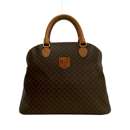CELINE Handbag Leather, PVC Brown Macadam Blason Triomphe Pattern Women