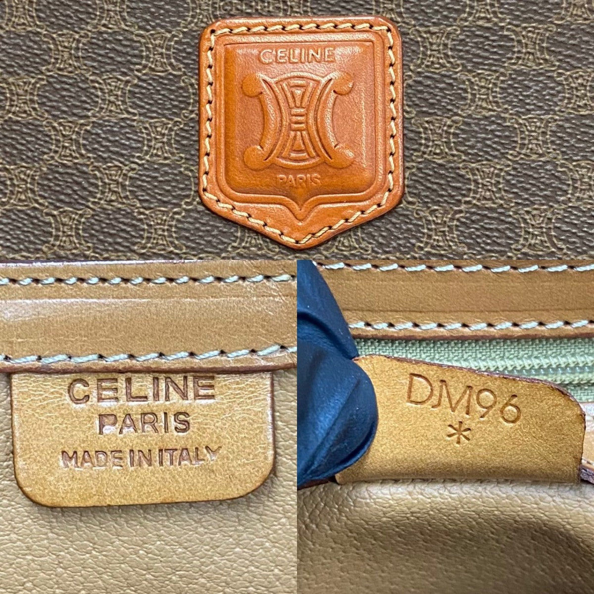 CELINE Handbag Leather, PVC Brown Macadam Blason Triomphe Pattern Women