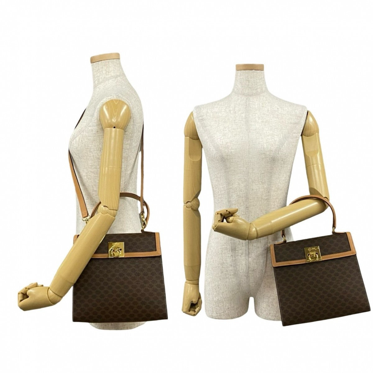 CELINE Shoulder Bag Leather, PVC Brown Macadam Blason Pattern logo ring Metal Women
