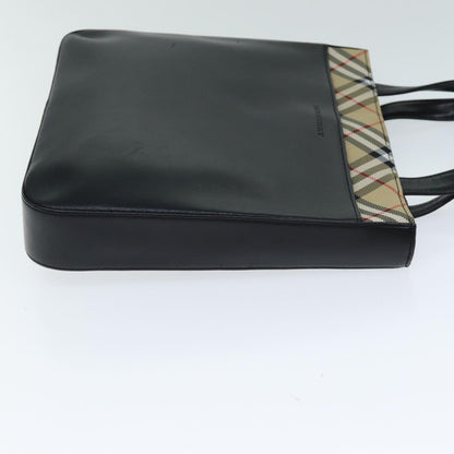 Luxury Burberry Nova Check Hand Bag Leather Canvas Black Beige Auth 81655