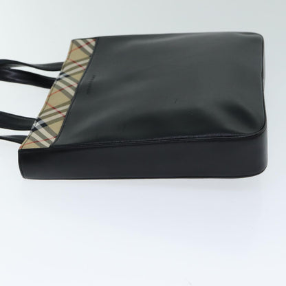 Luxury Burberry Nova Check Hand Bag Leather Canvas Black Beige Auth 81655