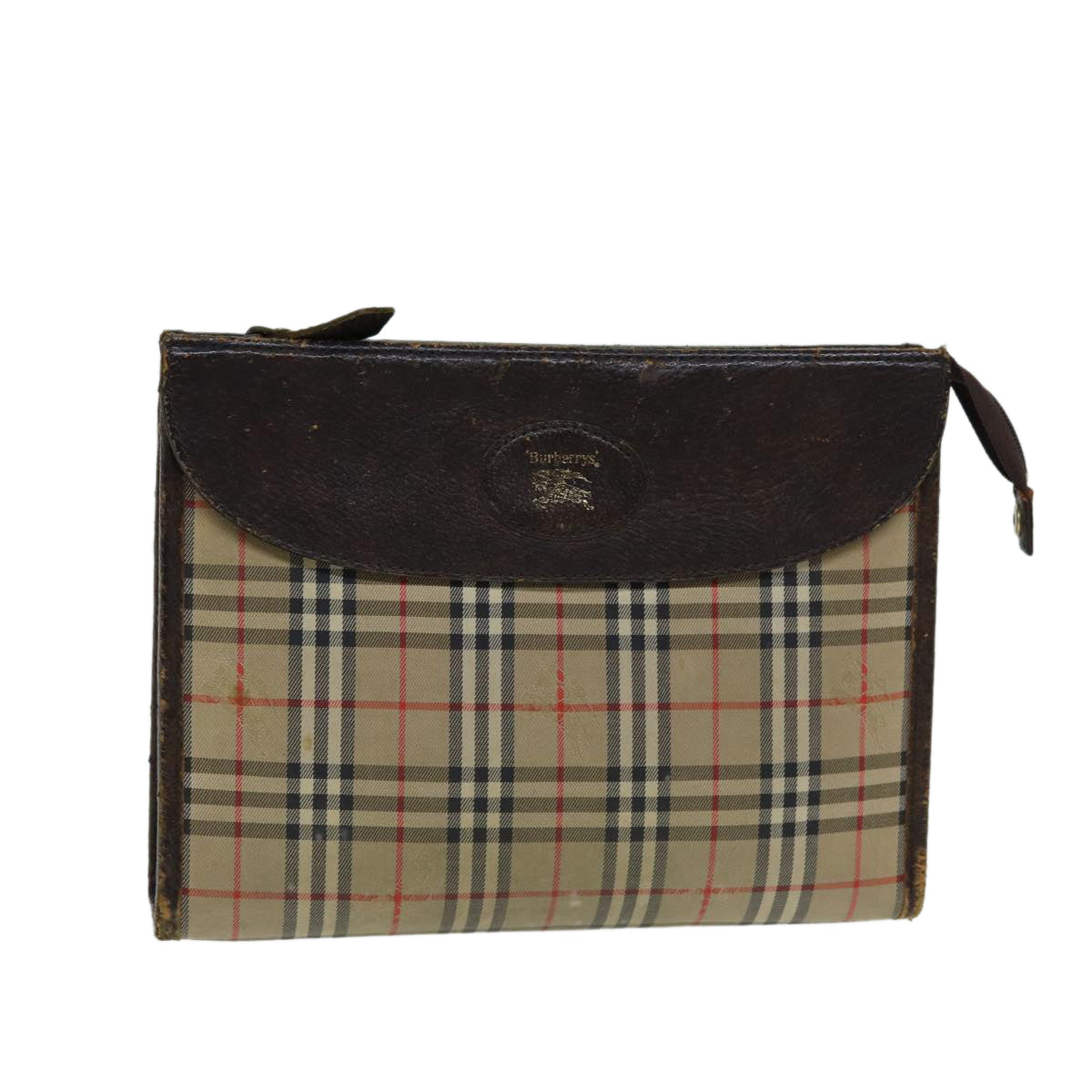 Luxury BurberrySs Nova Check Clutch Bag Canvas Beige Auth 81657